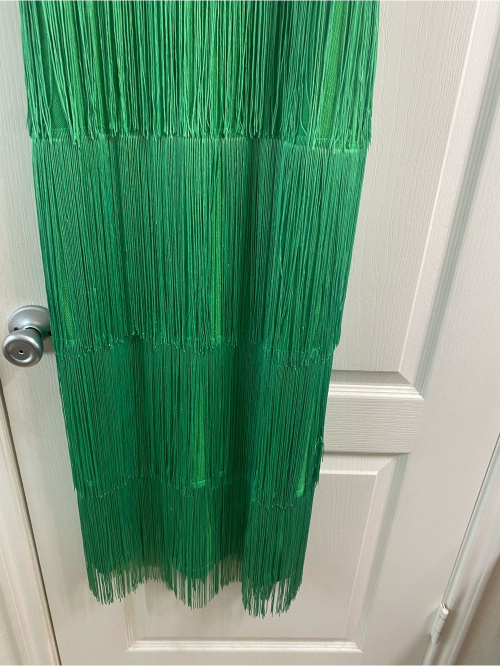 Vici Sunset Spritz Great Gatsby Tiered Fringe Maxi Vibrant Green Knit Dress M - Picture 6 of 15